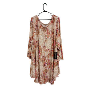 Roaman's Boatneck Ultra Drape Swing Tunic Top White Animal Ikat 5X 38/40 34"L